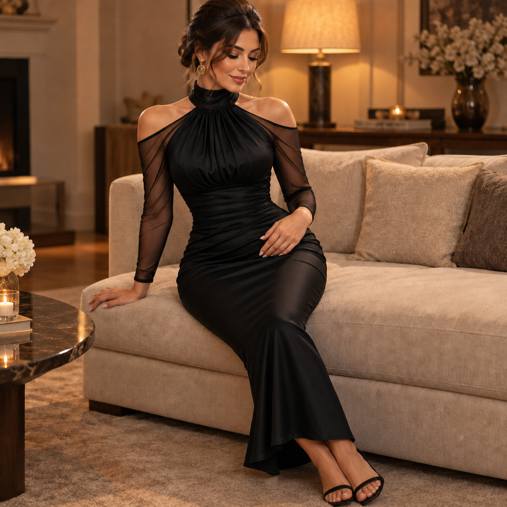 Elarian – Sheer Cold-Shoulder Mermaid Gown