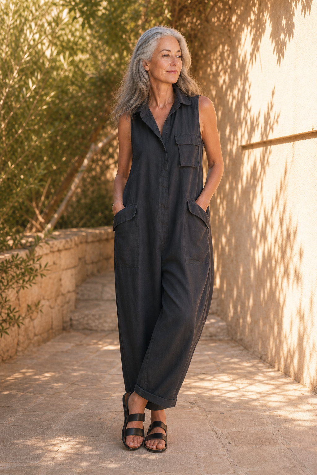 Isla Belle – Open High-Neck Oversized Flowy Jumpsuit