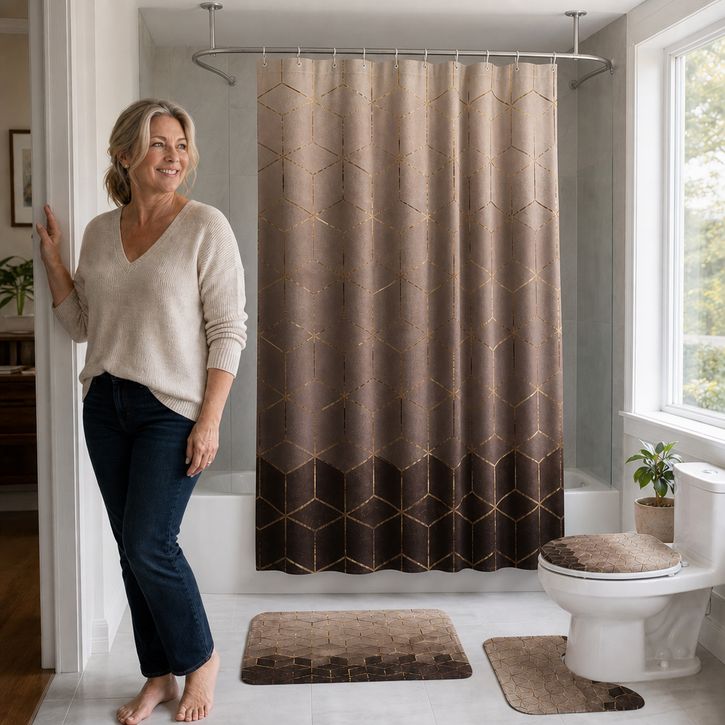 Marbella – Marble Print Waterproof Shower Curtain Set