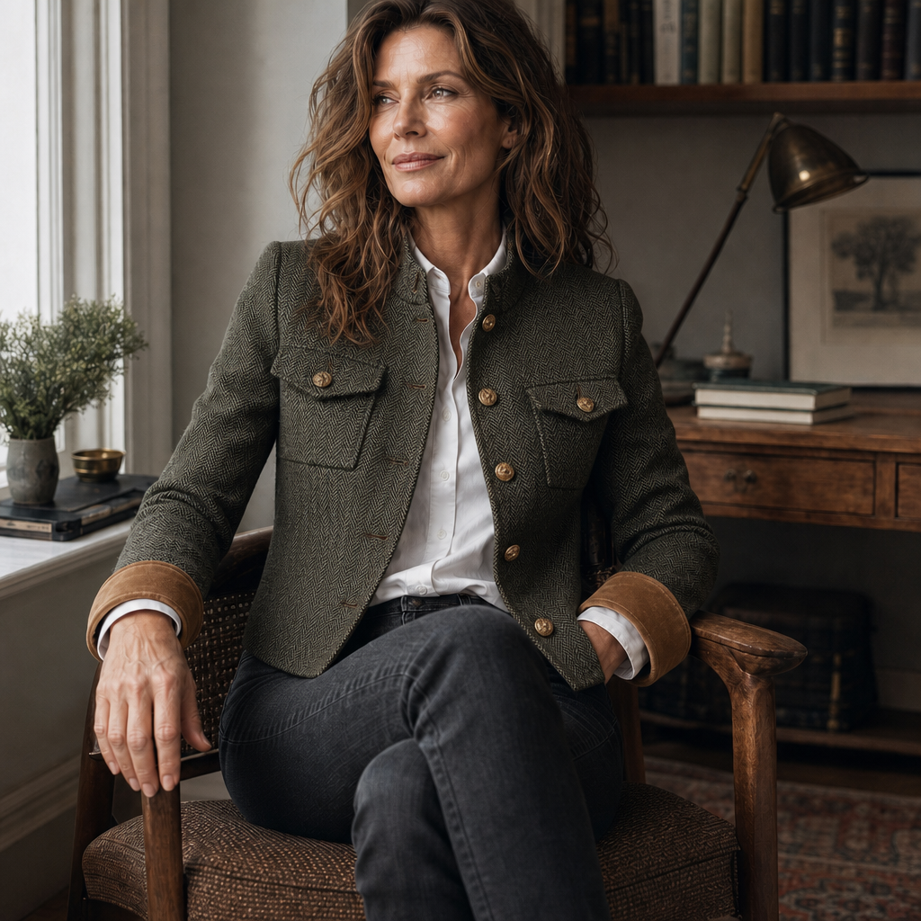 Herrivé – Contrast-Trim Herringbone Structured Blazer