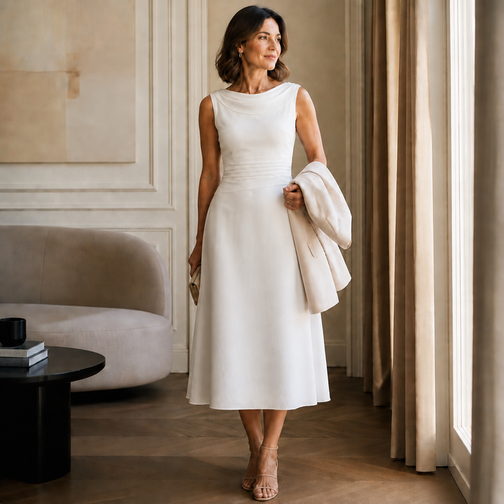 Draperie – Draped-Neck Pleated A-Line Wedding Guest Dress