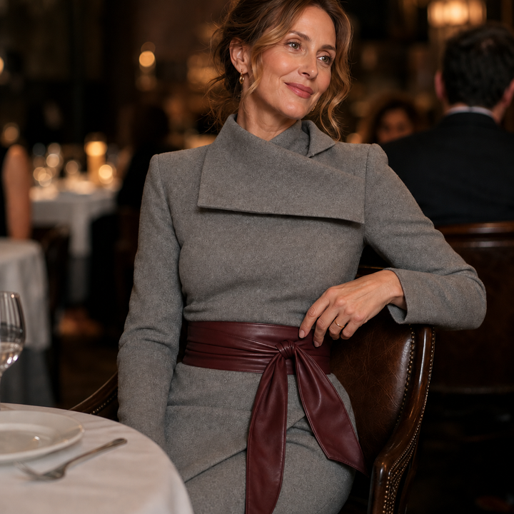 Vellora – Textured Knit Wrap Midi Dress