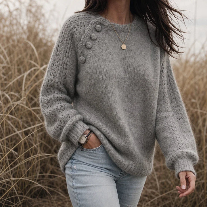 Lunelle – Openwork Knit Lantern Sleeve Sweater