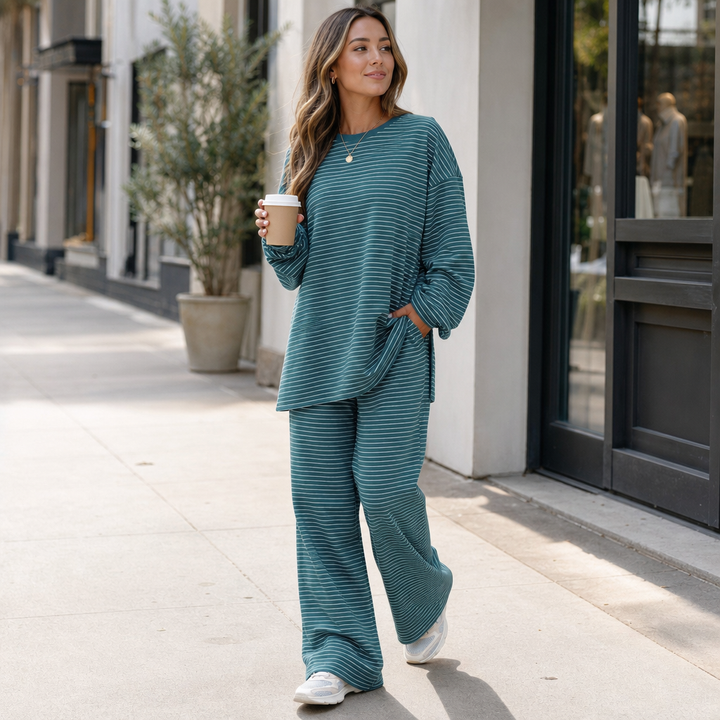 Stripe & Ease – Striped Pullover And Wide-Leg Pants Set