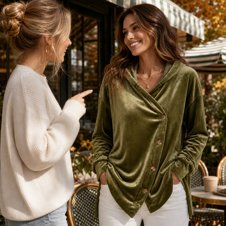 Velvenne – Asymmetric Button-Front Hoodie