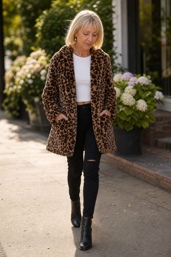 Leora – Leopard Print Faux Fur Longline Coat