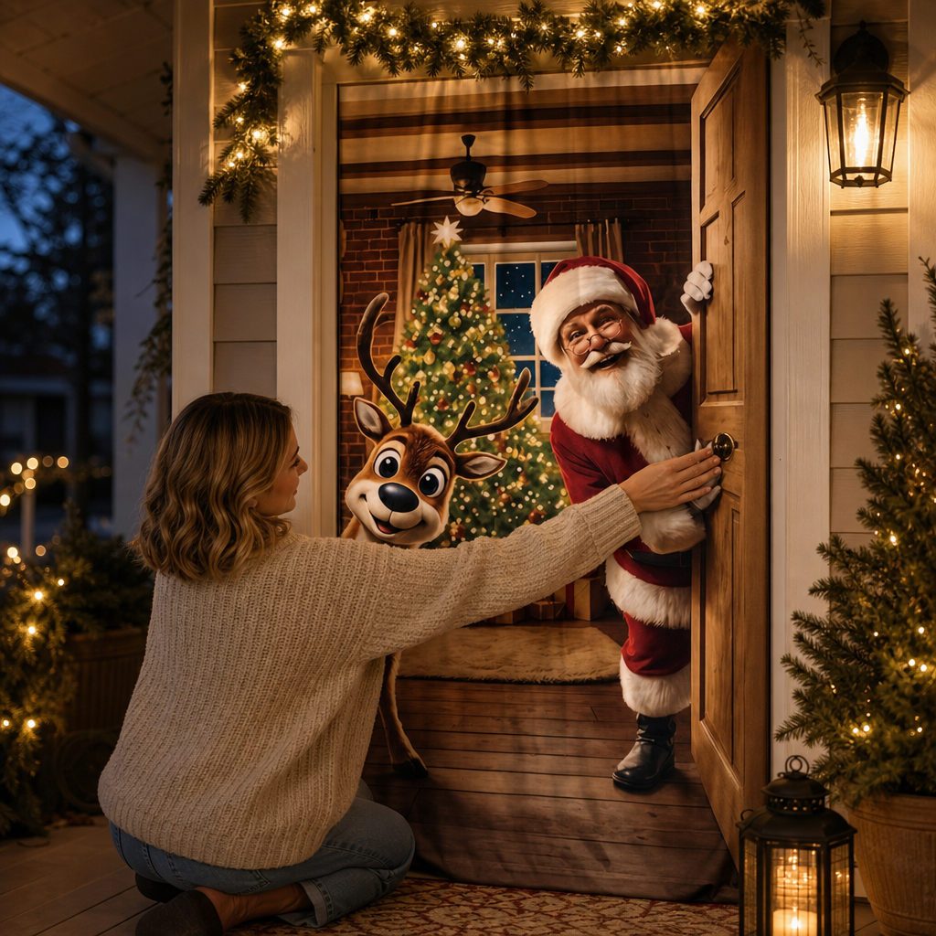 Hollydoor – Santa And Reindeer Christmas Door Cover