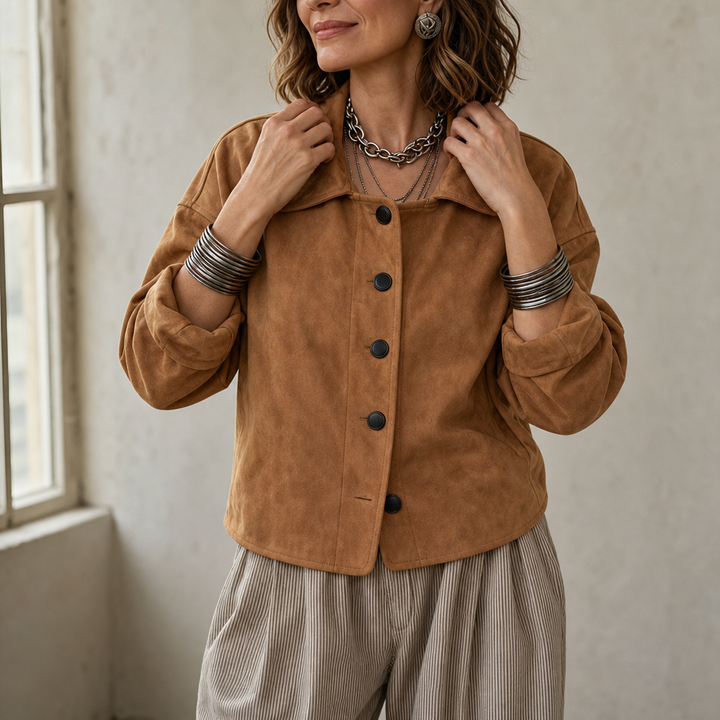 Suedelle – Suede-Feel Relaxed Button-Front Jacket