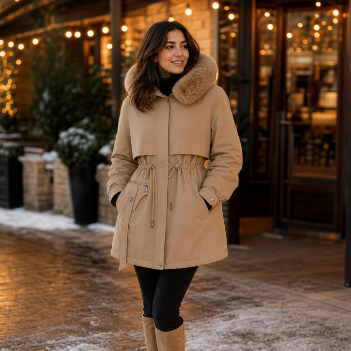 Veluxe – Fur-Trim Waist-Cinch Quilted Parka