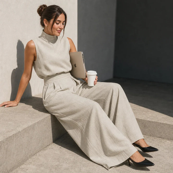 Wearbella – Pleated High-Waist Wide-Leg Pants Set