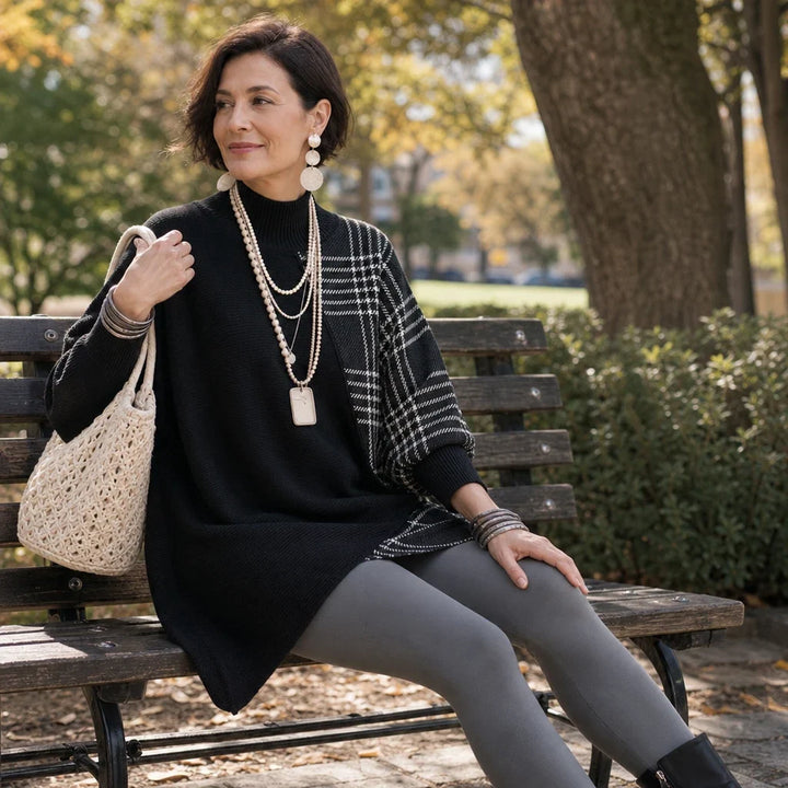 Plaidelle – Asymmetric Plaid Panel Knit Sweater