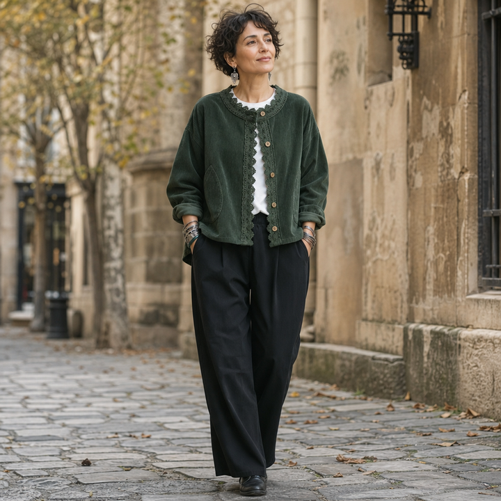 Roselane – Scalloped Lace Fine-Rib Corduroy-Look Jacket