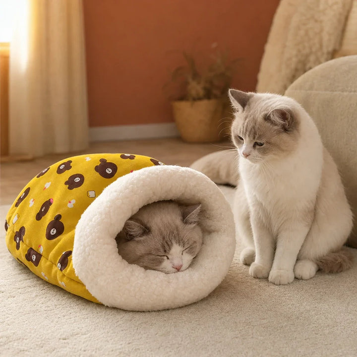 CozyBurrow – Plush Semi-Enclosed Cat Sleeping Bag