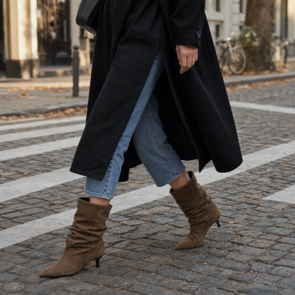 Suedeva – Slouchy Suede Pointed-Toe Ankle Boots