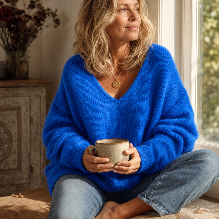 Vellora – Chunky-Knit V-Neck Sweater