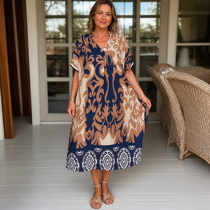 Wearbella – V-Neck Loose Fit Printed Midi Dress