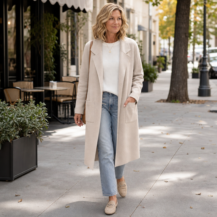 Draperie – Longline Open-Front Wool-Blend Look Coat