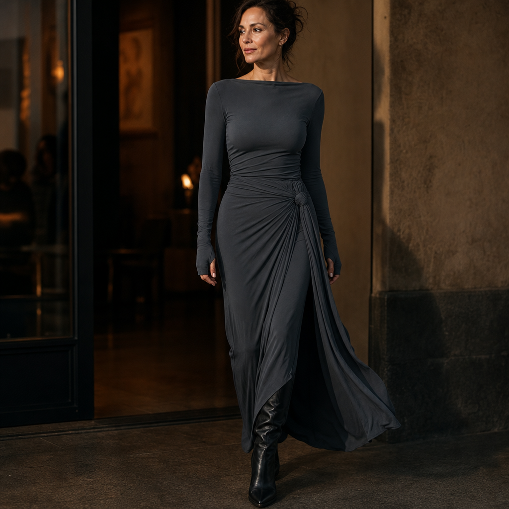 Naiara – Gathered Side-Knot Draped Maxi Dress