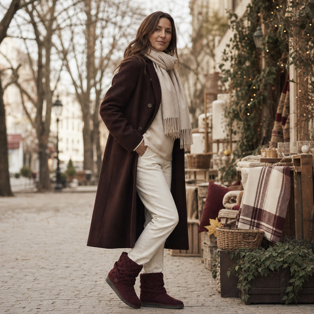 Coziva – Cable-Knit Cuffed Mid-Calf Suede Boots
