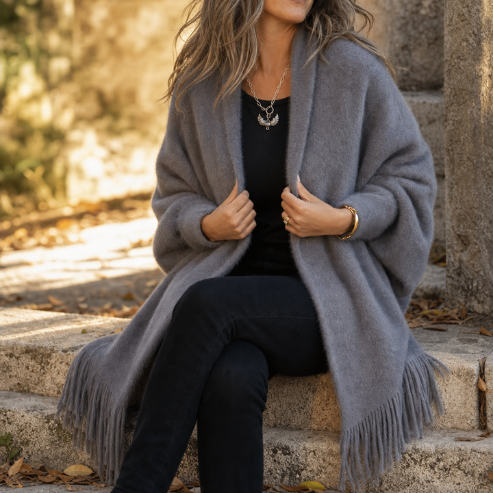 Mantelle – Draped Shawl Collar Open-Front Wool Coat