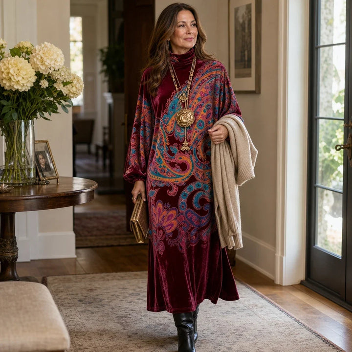 Overa – Paisley Velvet-Look Maxi Dress