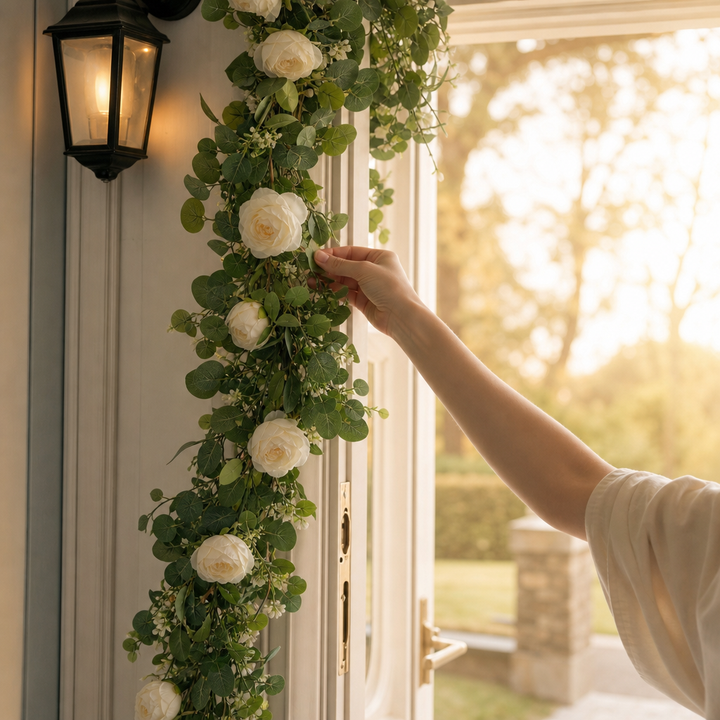 Roselune – White Rose And Eucalyptus Garland