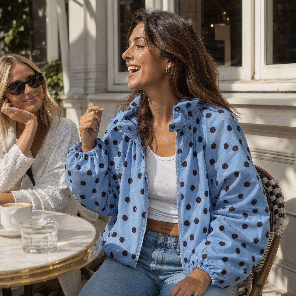 PolkaBelle – Polka-Dot Lantern Sleeve Jacket