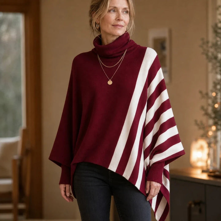 Striata – Asymmetric Striped Turtleneck Sweater