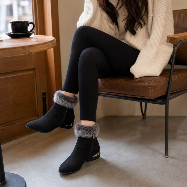 Veloura – Plush Cuff Synthetic Leather Ankle Boots
