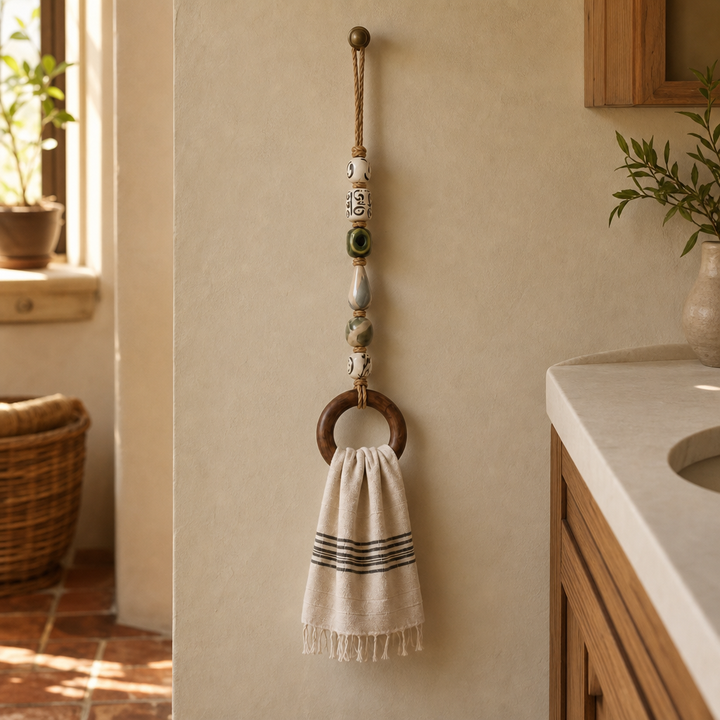 Ringholt – Wood-Look Ring Bead-Accent Towel Holder