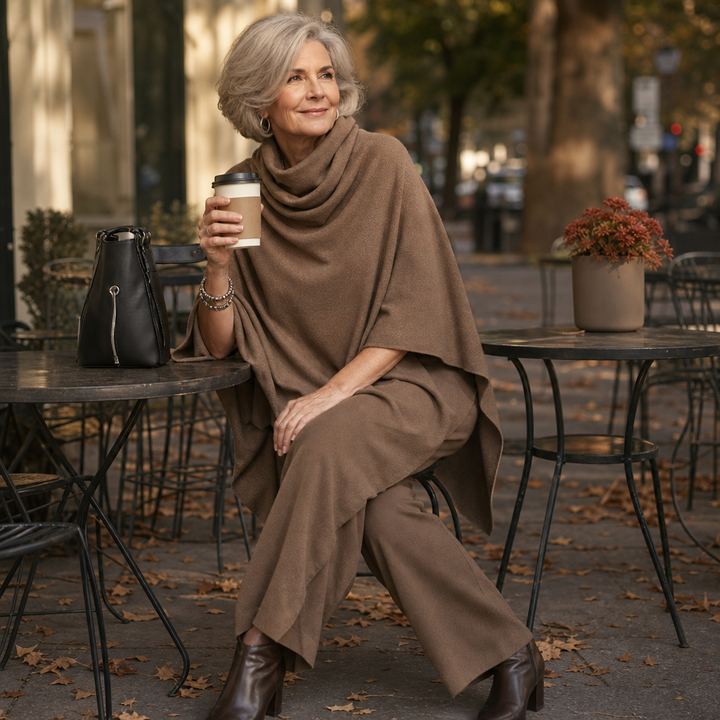 Draveil – Cowl-Neck Cape Top And Wide-Leg Pants Set