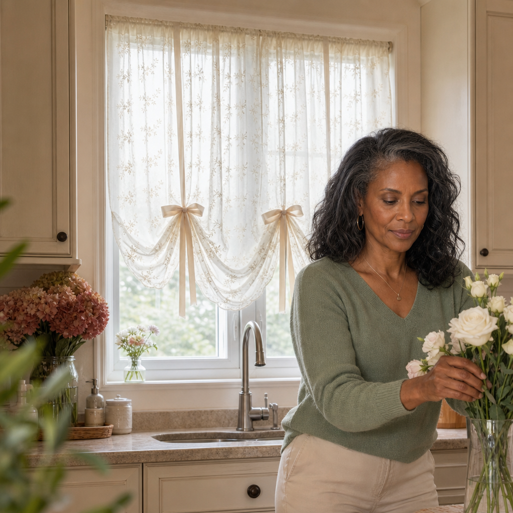 Wisplin – Embroidered Floral Tie-Up Sheer Curtain