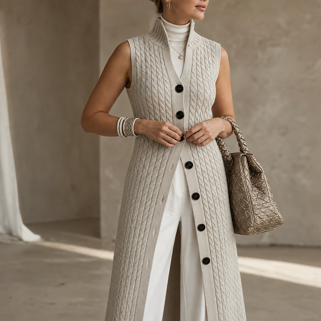 Elara Knit – Cable-Knit Look Longline Vest