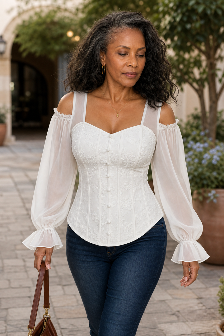 Corsetta – Floral Off-Shoulder Corset-Look Top