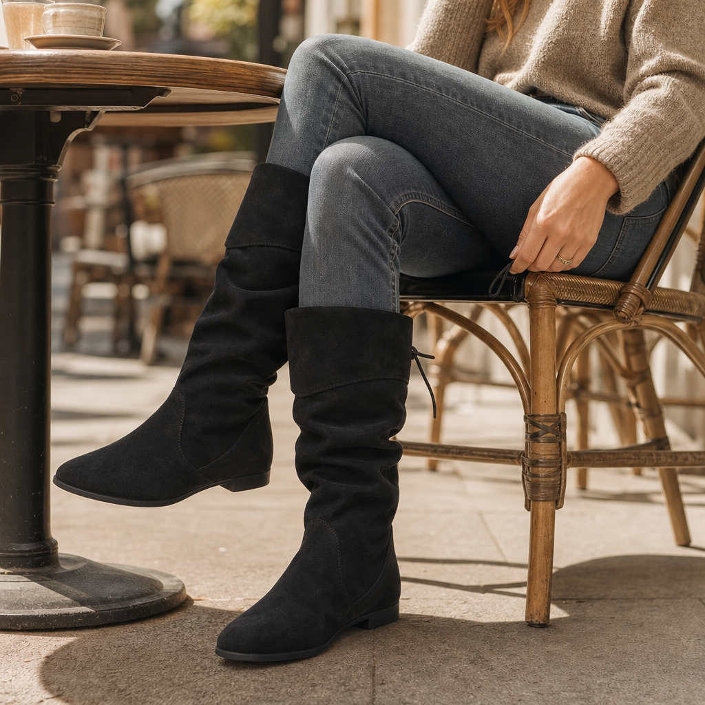 Slouch & Stroll – Lace-Up Slouchy Mid-Calf Boots