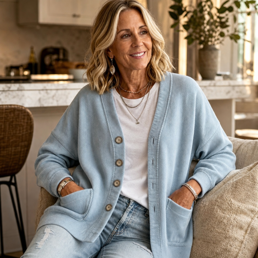 Corduvale – Vertical-Wale Corduroy Open-Front Cardigan