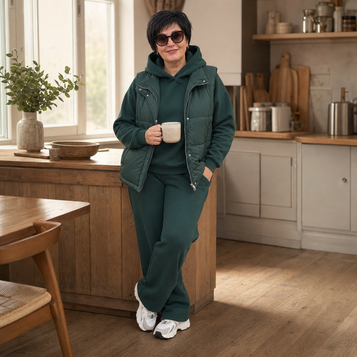 Layerwell – Quilted Vest Hoodie And Jogger Set