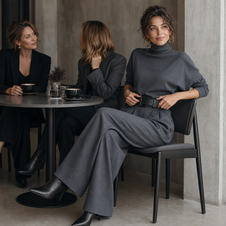 Wearbella – High-Waist Turtleneck And Trouser Set With Belt