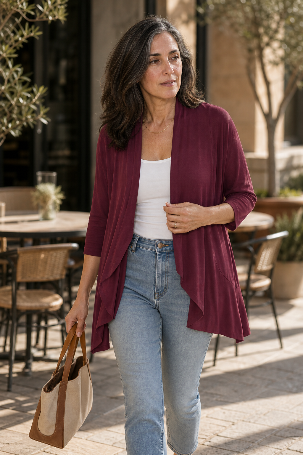 Wearbella – 3/4 Sleeve Open Front Waterfall Cardigan