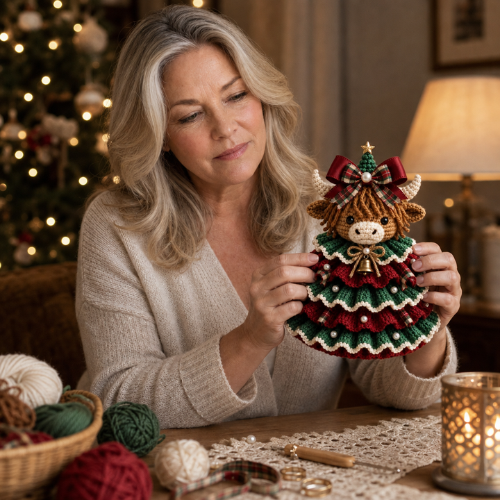 Cottagerow – Crochet Highland Cow Christmas Ornament Kit