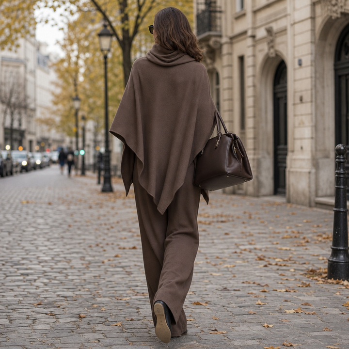 Draperie – Cowl-Neck Cape Top And Wide-Leg Trousers Set