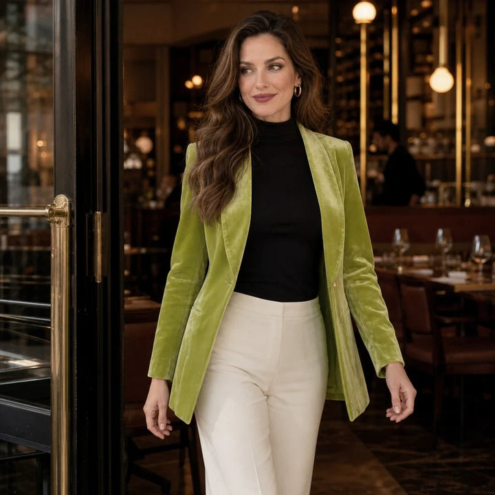 Velora Noir – Velvet Open-Front Blazer
