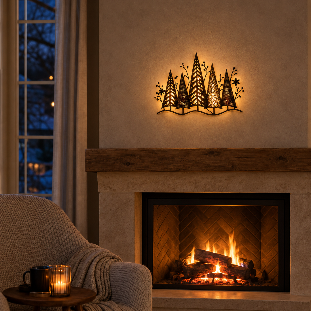 Everglow Forest – Layered Metal LED Christmas Wall Décor