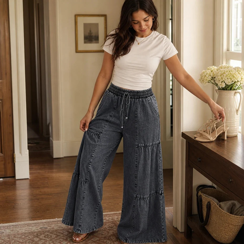 Tierelle – Tiered Patchwork Wide-Leg Jeans