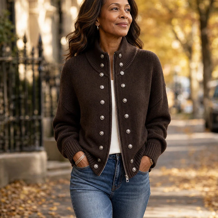 Wearbella – Double-Breasted Stand Collar Knit Cardigan