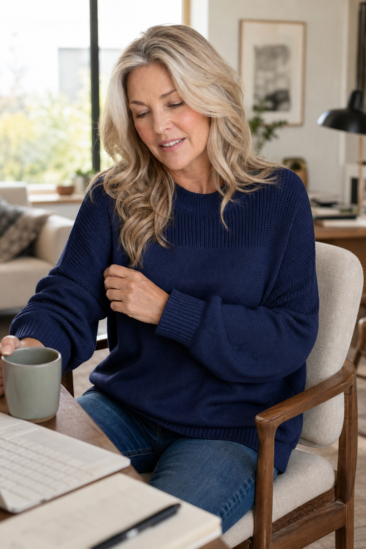 Cozelin – Ribbed Knit Dropped-Shoulder Oversized Sweater