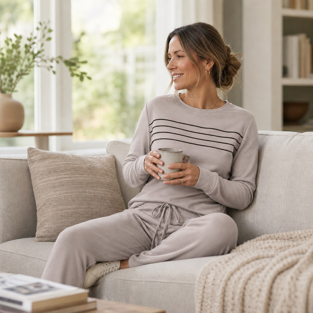Restwell – Crew Neck Drawstring Two-Piece Lounge Set