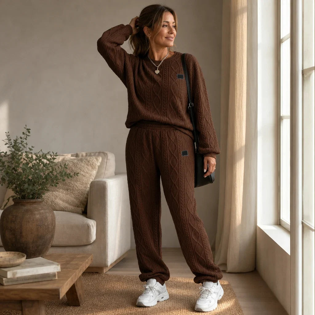 Cable & Co. – Cable-Knit Sweater And Trouser Set