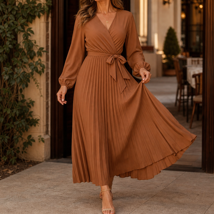 Wearbella – Pleated Wrap-Front High-Waist Maxi Dress