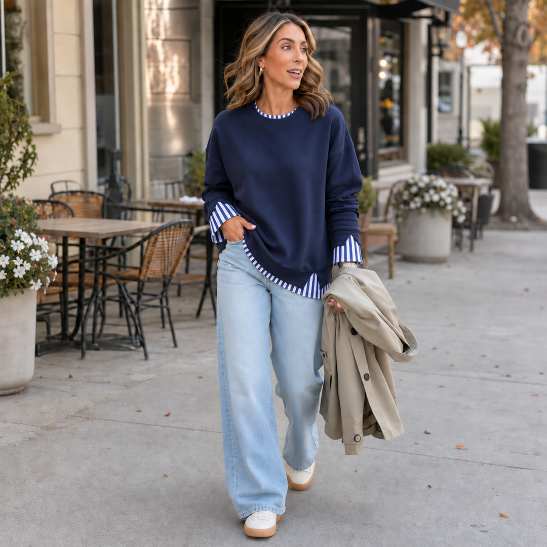 Layerella – Faux-Layer Ribbed Cuff Sweatshirt